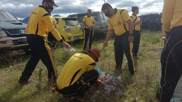 Sambut MTQ ke XXXV Aceh, Polres bersama TNI dan Pemda Bener Meriah Gotong Royong di Lapangan Sengeda 