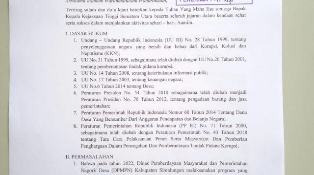 Diduga Korupsi, Dinas DPMPN Simalungun Dilaporkan ke Kejaksaan Tinggi Sumut