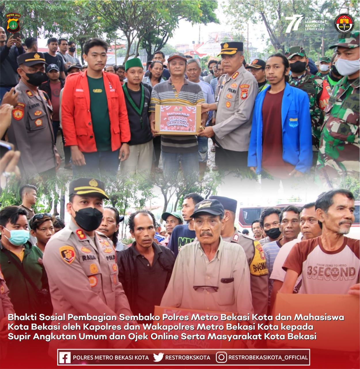 Polres Metro Bekasi Kota gandeng BEM di Bekasi bagikan Paket Sembako untuk Pengemudi Angkot, Ojol dampak Kenaikan BBM