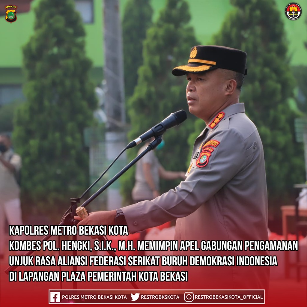 Kapolres Pimpin Apel Gabungan Pengamanan Aksi Unjuk Rasa Serikat Buruh Penolakan Kenaikan BBM di Bekasi Kota