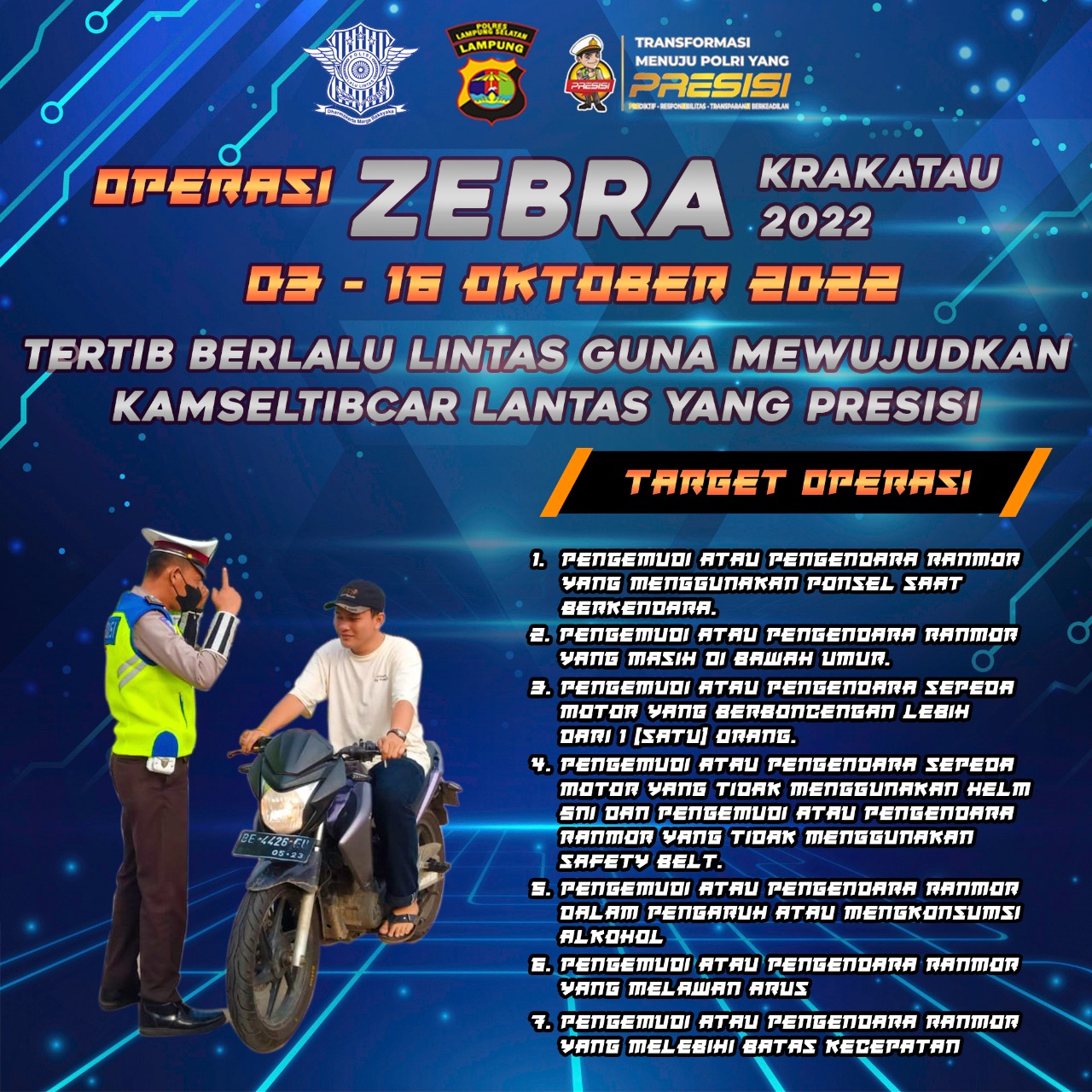 Polres Lampung Selatan Gelar Operasi Zebra Krakatau 2022 selama 14 hari