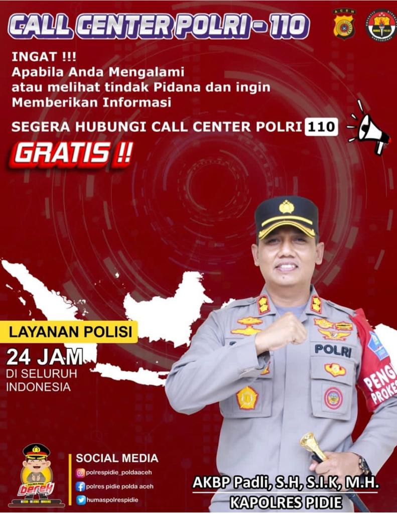 Kapolres Pidie : Masyarakat Silakan Gunakan Hotline 110 Jika Butuh Layanan Polisi