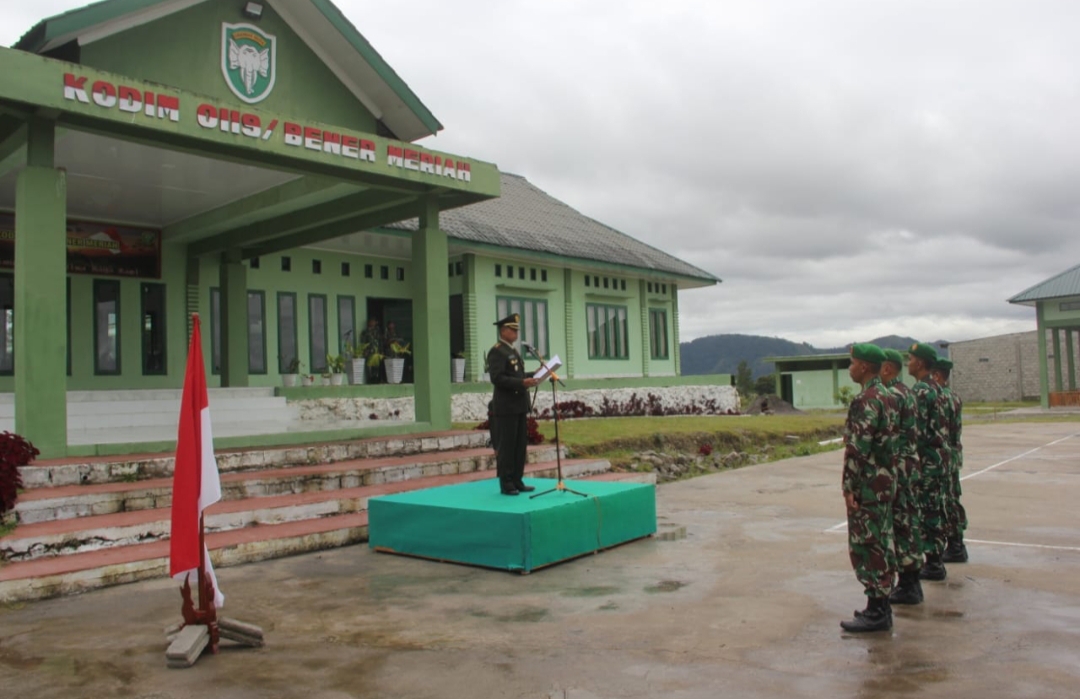 Komandan Kodim 0119/ Bener meriah Letkol INF Eko Wahyu Sugiarto, Pimpin Acara Penerimaan Personel dan Korp Raport Pindah Satuan.