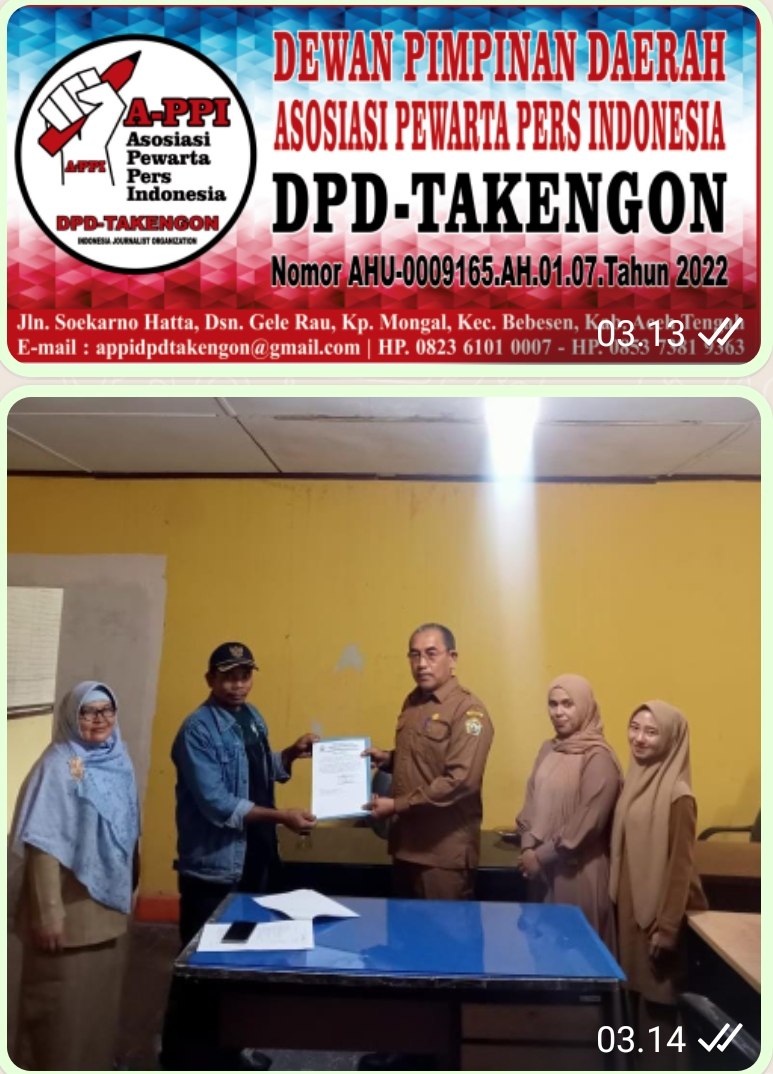 Badan Kesbangpol Aceh Tengah Memberikan SK A-PPI DPD Aceh Tengah