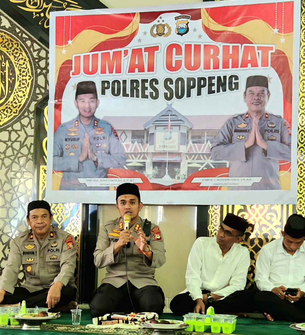 Kapolres Soppeng Gelar Safari dan Jumat Curhat di Masjid Besar Taqwa Kecamatan Ganra