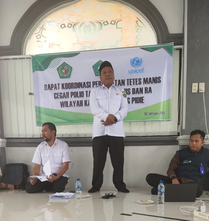 Kejar Tetes Polio Tahap 2, UNICEF fasilitas  rakor Kemenag Pidie dengan Kepala Madrasah