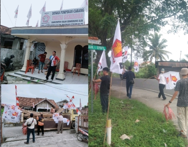 Bappilu Kabupaten OKI, Dan Ketua PAC Kecamatan Kayuagung Memasang Bendera Gerindra.