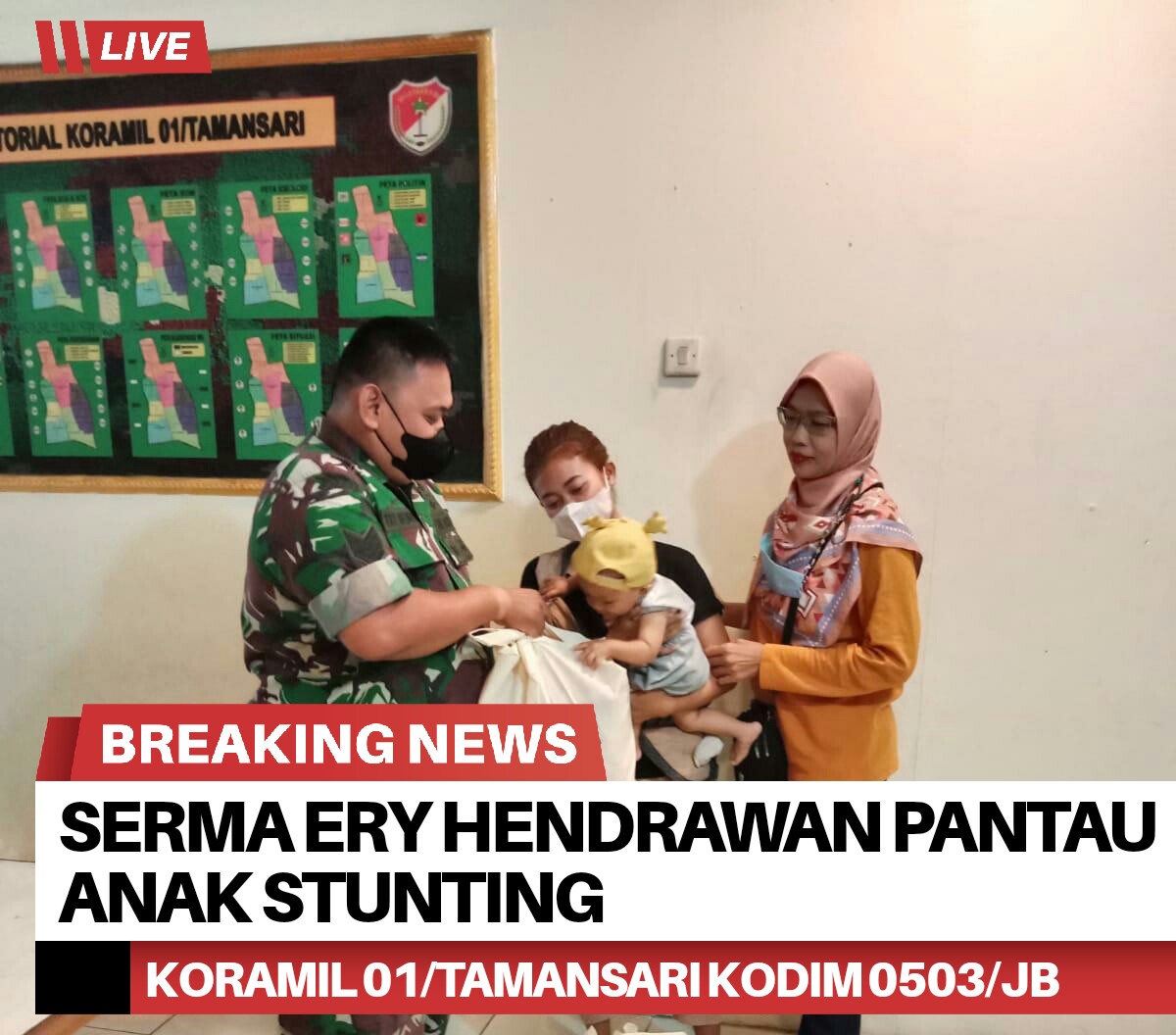 Babinsa Koramil 01/Tamansari Serma Ery Hendrawan Pantau Anak Stunting Serta Bagikan Sembako