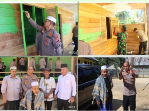 Dimotori Kapolres Aceh Timur, TNI – Polri dan Warga Gotong Royong Bersama di Dayah Abu Keude Dua