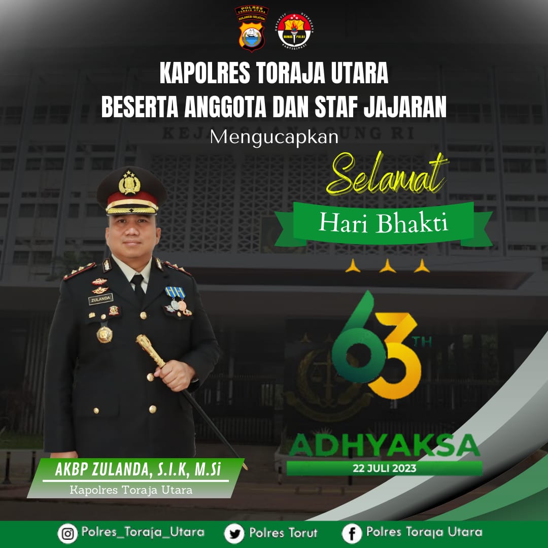 Hari Bhakti Adhyaksa ke-63, Kapolres Toraja Utara : Bersama Kita Wujudkan Penegakan Hukum Yang Berkeadilan, Tegas dan Humanis