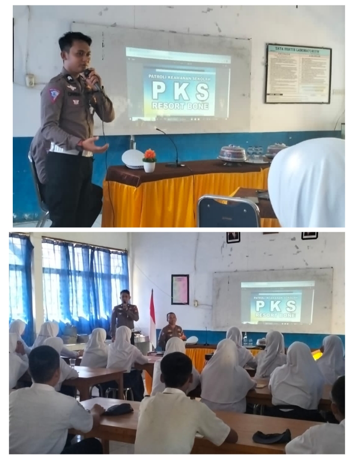 Unit Kamsel Satlantas Polres Bone Kunjungi SMPN 2 Barebbo, Berikan Pelatihan PKS