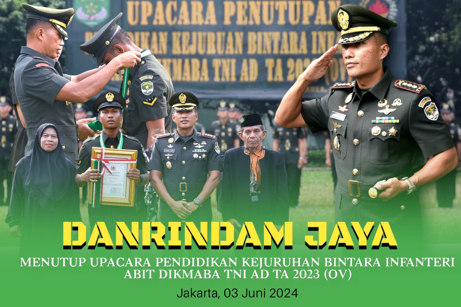 Danrindam Jaya/Jayakarta Pimpin Upacara Penutupan Dikjurbaif Abit Dikmaba TNI AD TA 2023 (OV)