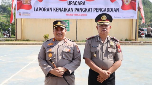 Kapolres Toraja Utara Pimpin Upacara Kenaikan Pangkat Pengabdian Polri Kepada AKBP Marthen Tangallo