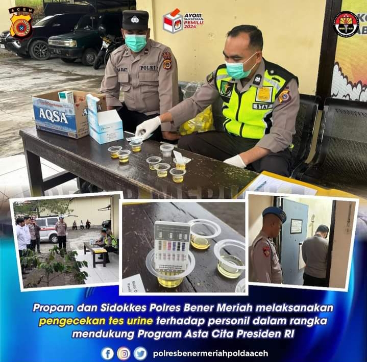 Dukung Program Asta Cita, Propam dan Dokkes Polres Bener Meriah Cek Urine Personel