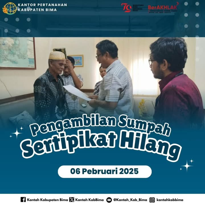 KANTAH Kabupaten Bima Adakan Kegiatan Sumpah Sertipikat Hilang Pada Para Pihak