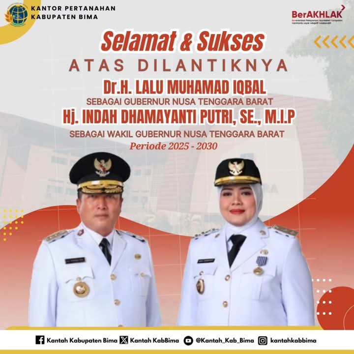 Kepala KANTAH Kabupaten Bima Beserta Jajarannya, Mengucapkan Selamat dan Sukses Atas Pelantikan Gubernur & Wagub NTB Serta Bupati & Wabup Bima Periode 2025-2030