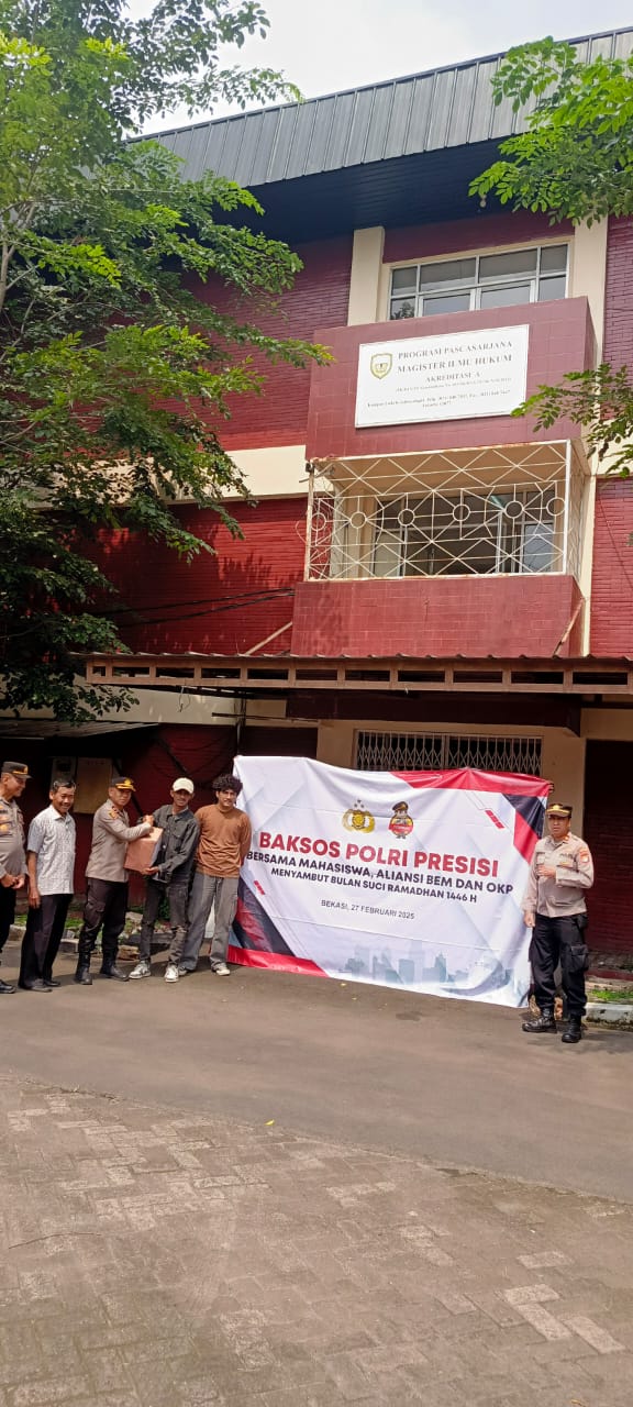 Sambut Ramadhan1446H, Polsek Pondok Gede Bersama BEM Unkris Salurkan Paket Bantuan Sosial Presisi