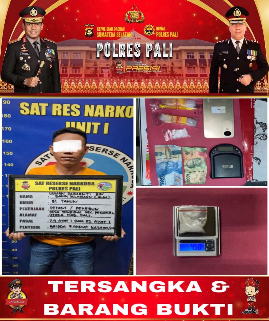 Polres PALI Berhasil Bongkar Peredaran Narkoba, Tersangka Diamankan dengan Barang Bukti Sabu 4,50 Gram